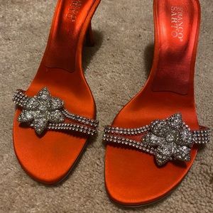 Franco Sarto Red Heels with Rhinestone Flowers